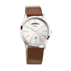 Titan On Trend 1767SL01 White Dial Leather Strap Quartz Men's Watch