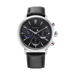 Titan Stellar 10012SL01 Black Dial Leather Strap Quartz Men's Watch