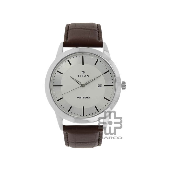 Titan Classic 1584SL03 Silver Dial Leather Strap Quartz Men's Watch