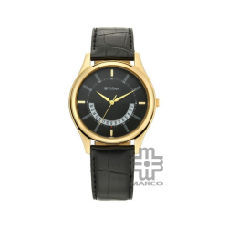 Titan Karishma 1713YL01 Black Dial Leather Strap Quartz Men's Watch