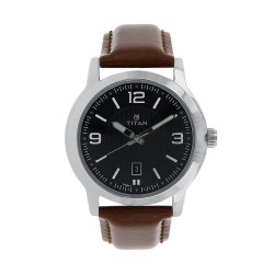 Titan Neo 1730SL02 Black Dial Leather Strap Quartz Men's Watch