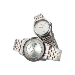 Titan Bandhan 17742565KM01 Day and Date Silver Dial Stainless Steel Strap Quartz Couple Watch