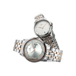 Titan Bandhan 17742565KM01 Day and Date Silver Dial Stainless Steel Strap Quartz Couple Watch