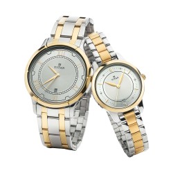 Titan Bandhan 17752481BM01 Analog with Date Silver Dial Stainless Steel Strap Quartz Couple Watch