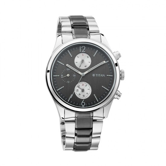 Titan Workwear 1805KM02 Multifunctional Anthracite Dial Stainless Steel Strap Quartz Men's Watch