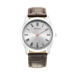 Titan Trendsetter 1823SL02 White Dial Leather Strap Quartz Men's Watch