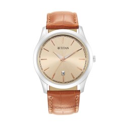 Titan Trendsetters 1823SL04 Light Rose Gold Dial Leather Strap Quartz Men's Watch