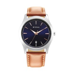 Titan 1823SL07 Blue Dial Leather Strap Quartz Men's Watch