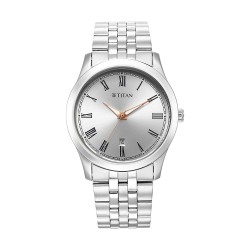 Titan Urban 1823SM05 Silver White Dial Metal Strap Quartz Men's Watch