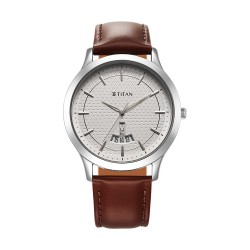 Titan Karishma 1825SL15 Silver Dial Leather Strap Quartz Men's Watch