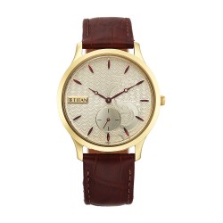 Titan Tet 1825YL07 Light Champagne Dial Leather Strap Men's Watch