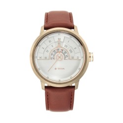 Titan Grandmaster 1828QL02 White Dial Leather Strap Men's Watch