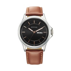 Titan Trendsetters 1870SL05 Black Dial Leather Strap Quartz Men's Watch