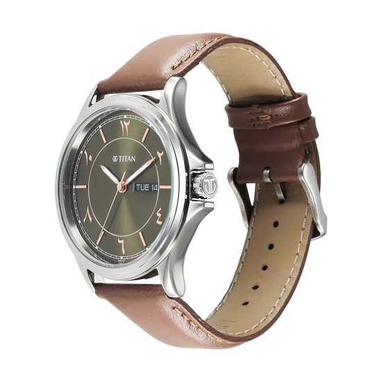 Titan Marhaba 1870SL08 Green Dial Leather Strap Quartz Men's Watch