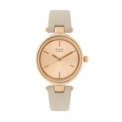 Titan Raga Viva 2579WL01 Rose Gold Dial Leather Strap Quartz Women's Watch