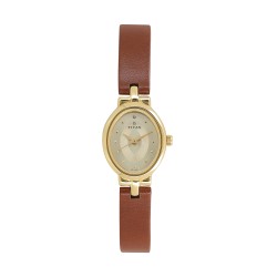 Titan Karishma 2594YL01 Champagne Dial Leather Strap Quartz Women's Watch