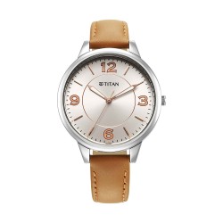 Titan Urban 2617SL07 Silver White Dial Leather Strap Quartz Women's Watch