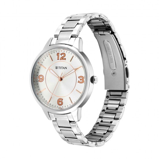 Titan Urban 2617SM07 Silver White Dial Metal Strap Quartz Women's Watch