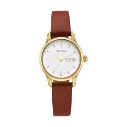 Titan Lagan 2656YL01 White Dial Leather Strap Quartz Women's Watch