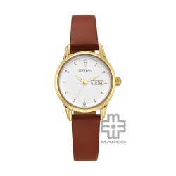 Titan Lagan 2656YL01 White Dial Leather Strap Quartz Women's Watch