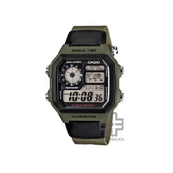 Casio General AE-1200WHB-3BV Olive Green Nylon Band Men Watch 