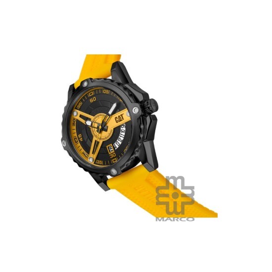 Caterpillar Newport AM-161-27-127 Black Yellow Silicone Analog Watch | 3 Hand Movement | 44MM | 2Y Warranty