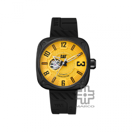 Caterpillar Auto Square | AT-168-21-731 | Black Yellow Silicone Strap | Automatic Watch | 100M WR| 2Y Warranty