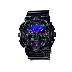 Casio G-Shock Virtual Rainbow Series GA-100RGB-1A Black Resin Band Men Sport Watch