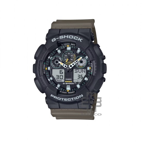 Casio G-Shock Two-Tone Utility Series GA-100TU-1A3 Olive Green Resin Band Men Sports Watch