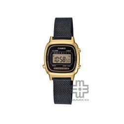 Casio Vintage LA670WEMB-1 Black Gold Stainless Steel Mesh Band Men Watch