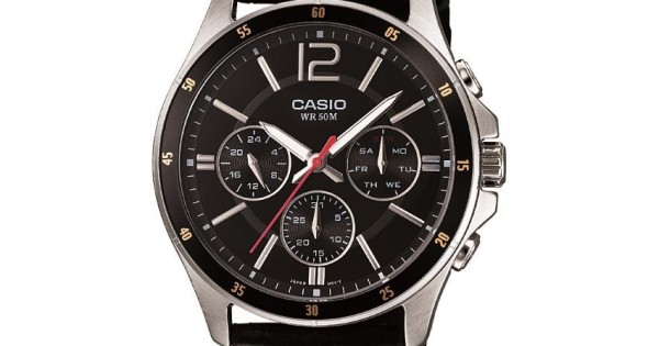 Casio General MTP 1374L 1AV Black Leather Band Men Watch