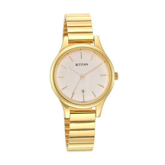 Titan Karishma NS2679YM01 Beige Dial Golden Stainless Steel Strap Quartz Women's Watch