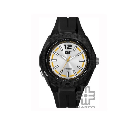 Caterpillar Phoenix P9-160-21-227 Silver Yellow Dial Black Rubber Strap Analog Men Watch