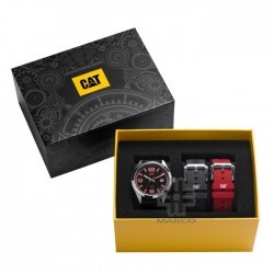 Caterpillar H-Dial SET-QA-138 | Black Red Silicone Strap| Analog Watch | FREE 2x strap